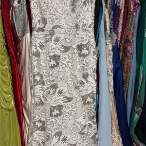 Chic Silver and White Floral Prom Dress